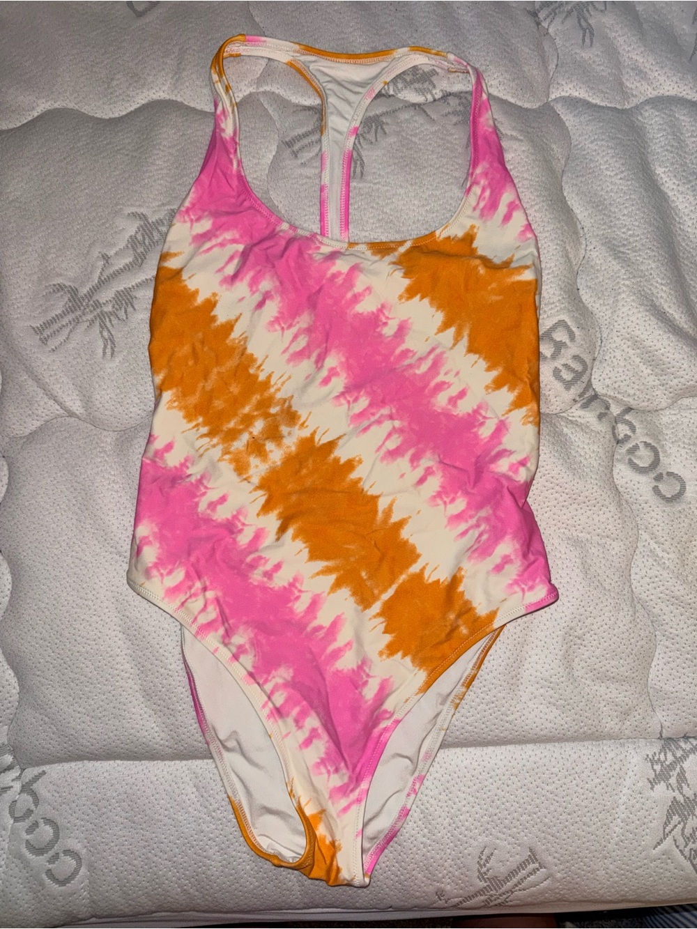 aerie Tie-Dye One-Piece Swimsuit in Pink, Orange & Cream